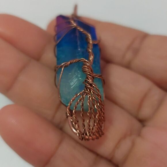 Wire Wrapped Multicolor Crystal Pendant - Picture 3 of 4